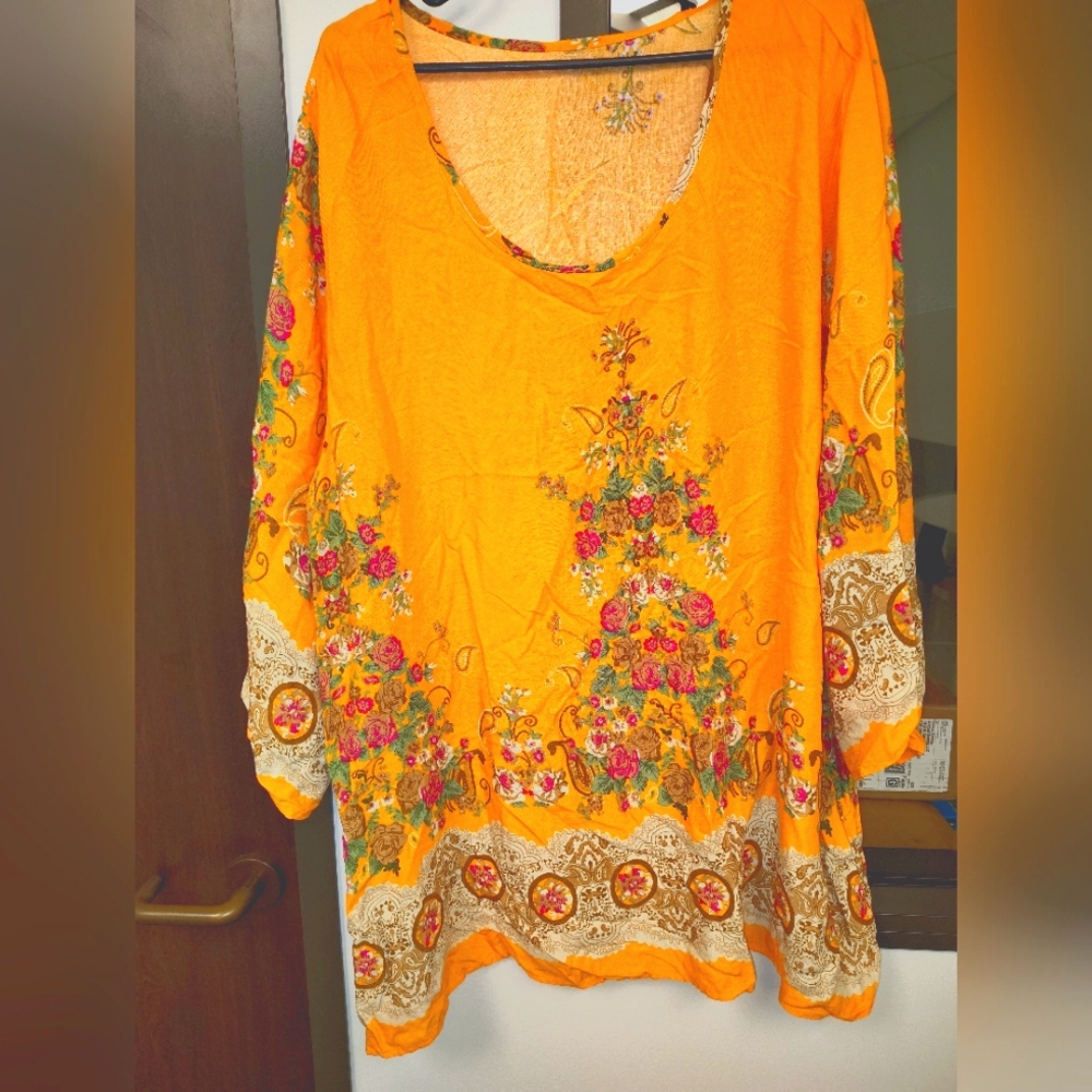 Floral Embroidered Orange Women's Top